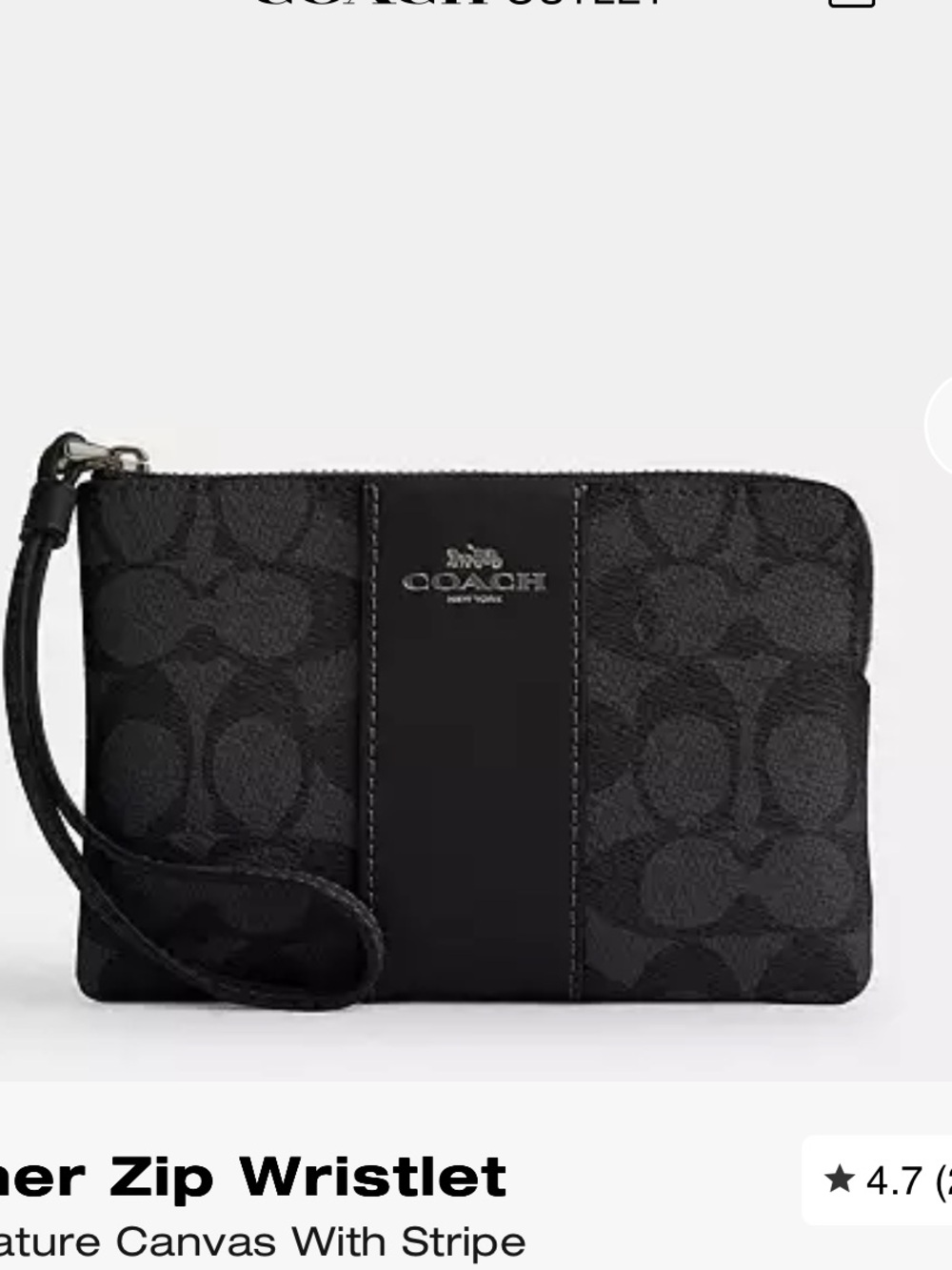 Coach Black Signature Canvas Wristlet with Center Stripe